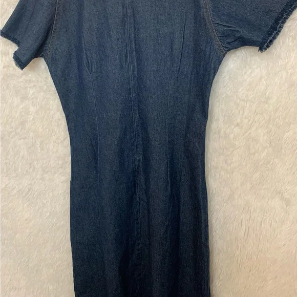 Le Mieux Dress Women 6 Blue Shift Denim Sweetheart Frayed Cotton Preppy no tags - Picture 13 of 13